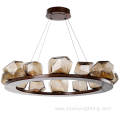 Modern home decor amber glass round hanging chandelier